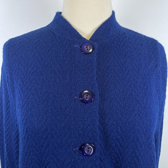 Vintage 70s Blue Button Boho Knit Cape Shawl Sweater Poncho Fringe S/M Folk - Picture 4 of 9